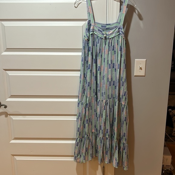 Lemlem Gigi Silk Herringbone Sweepy Tiered Maxi Dress Size Medium - Picture 4 of 5